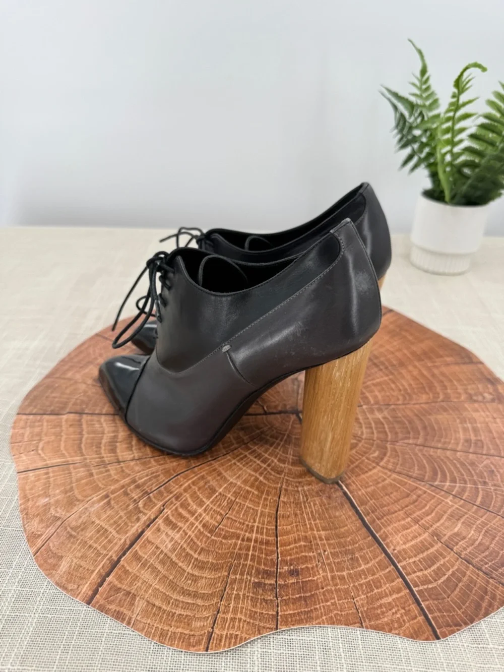 YSL Yves Saint Laurent Leather Oxford Heels Booties Black Patent Cap Toe Size 36 - Picture 4 of 12